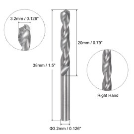 sourcing map Solid Carbide Drill Bit, 3.2mm (0.126") YG6X/C3 Micro-Grain Tungsten Carbide Jobber Twist Drill Bits Straight Shank for Drilling Stainless Steel Aluminum Metal Plastic