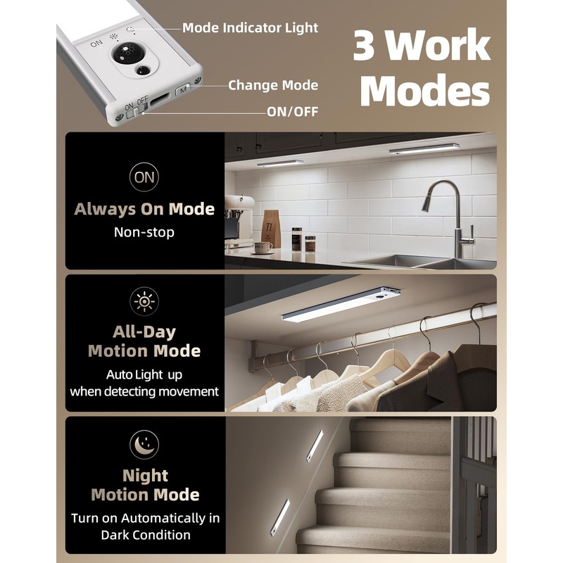 EZVALO 5 Pack Under Cabinet Lighting, Rechargeable Motion Sensor Light,