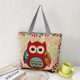 SETOFI Knitting Tote Bag, Large Knitting Bag Knitting Needle Bag with Zipper Owl Pattern Crochet Bag for Yarn Knitting Needles Crochet Hooks