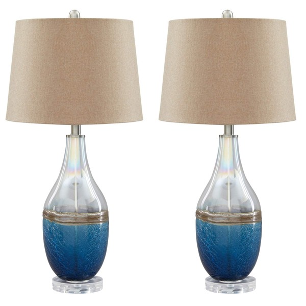 Signature Design by Ashley Johanna Beach Inspired Glass Table Lamps, 2 Count , Clear & Blue