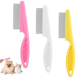 3 Pcs Flea Comb for Dogs and Cats with Rubber Handle Multifunctional Pet Comb Fine-Toothed Flea and Tick Comb Stainless Grooming Massage Comb for Dogs Cats to Remove Tear Stain Flea Eggs (3 Style)