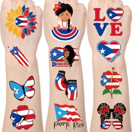 Yoyuspy Puerto Rico Temporary Tattoos - 200+ Puerto Rico Party Decorations, Pr Puerto Rican Flag Tattoo Stickers Gifts for Kids Adults, Party Favors Supplies, Class School Prizes Rewards