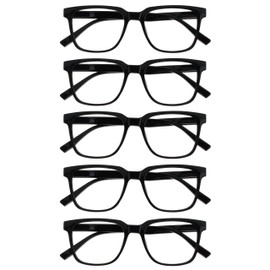 OPULIZE LEO Reading Glasses - 5 -Pack - Large Rectangular Frame - Black - Mens Womens - Spring Hinges - RRRRR55-1 - +2.00