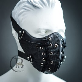 Beyond Retro Gothic Steampunk Leather Mask Biker Men Women Half Face Mask Airsoft Punk Rivets Black Masquerade Leather Mask (Black/Criss Cross Lace)
