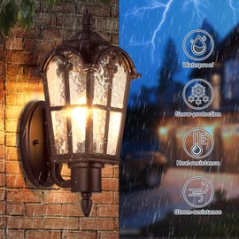 Sucolite Outdoor Wall Light Fixtures Wall Mounted, Brown Exterior Waterproof Porch Lights Wall Lanterns, Vintage Outside Wall Sconces with Water Ripple Glass for House Front Door Garage, 1 Pack