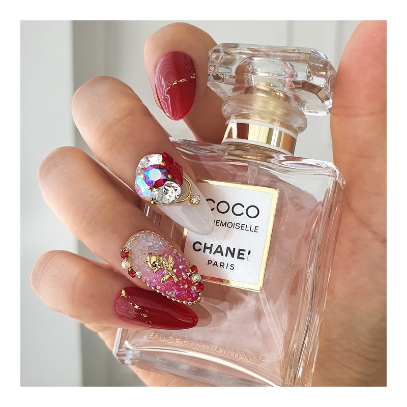 Red Quartz Handmade Nail Tips - Ballerina M / 레드쿼츠