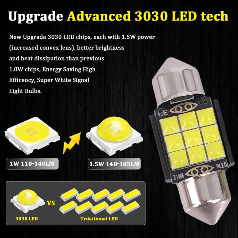 SOCAL-LED LIGHTING 31mm Festoon LED Bulb Canbus Super Bright 3030