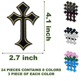 Cross Patches Iron On Cross Embroidery Applique Patch, DIY Decor Patches for Clothing Jeans Jackets Backpacks Hats Shirts (24 Pieces 8 Color)