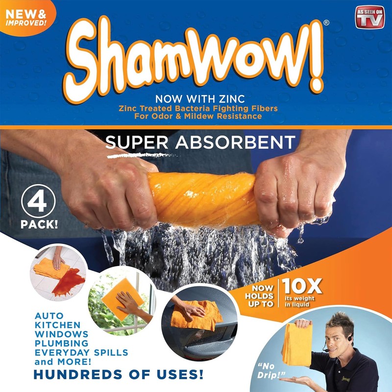 ShamWow Original Super Absorbent Multi-Purpose Cleaning Shammy Chamois Towel Cloth