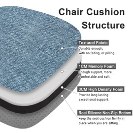 baibu 14x14 Memory Foam Metal Chair Cushions Set of 4, Dual-Layer Design Non-Slip Metal Dining Chair Pads Kitchen Seat Cushion with Machine Washable Cover, 4 Counts, Blue