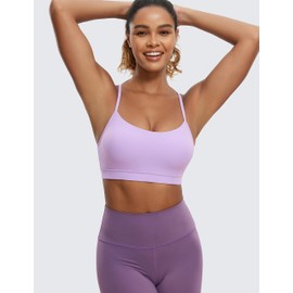CRZ YOGA Butterluxe Womens Y Back Sports Bra - Padded Racerback Low Impact Spaghetti Thin Strap Workout Yoga Top Elfin Purple Large