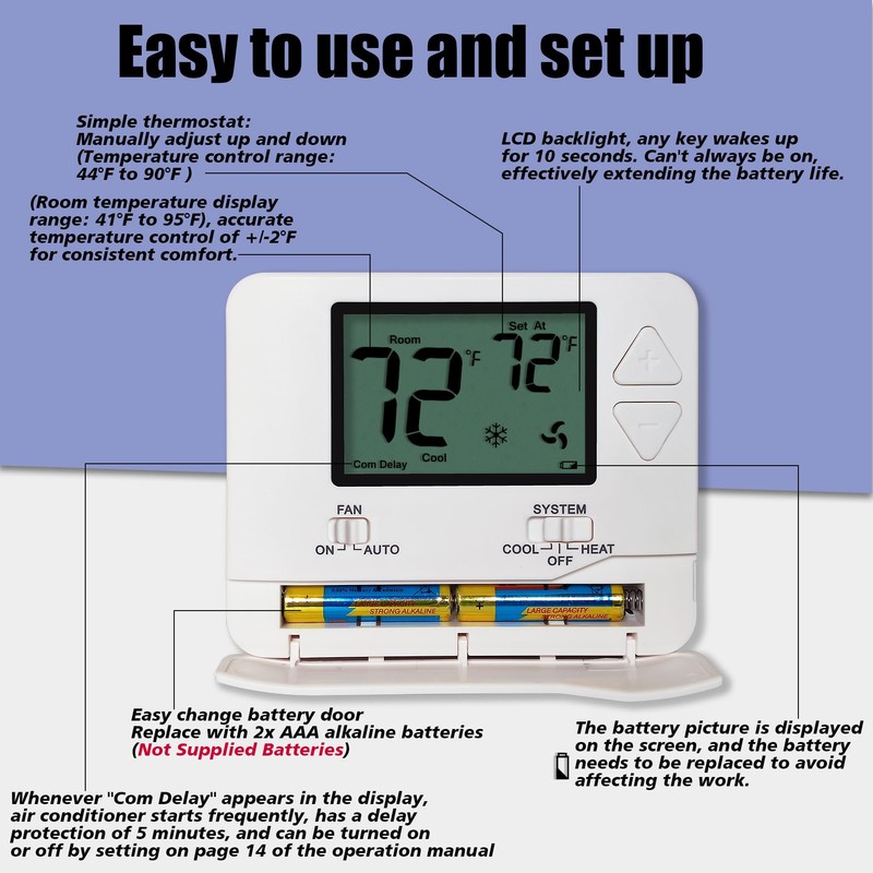 Heagstat Non-Programmable Thermostats for Home Single-Stage 1 Heat/ 1 Cool