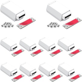 Magnetic Push to Open Cabinet Hardware CBRIVE 10 Pack Heavy Duty Push Latch & Lock for Hidden Door Touch Latches and Catch Magnet Push Release Drawer Pull Tip on RV Closet Close Strong Pop Out, White