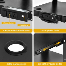 DWVO AV Presentation Cart Stand w/Power Strip & Casters, Adjustable Height Rolling Media Cart w/Keyboard Tray, Black Presentation Cart for Office, Classroom, Video Projector, TV, Computers, Printers