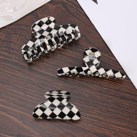 3 PCS Checkered Hair Claw Clips for Thick and Thin Hair Large Hair Clips Square Y2K Hair Checker Barrettes Black And White Checkered Jaw Clip Non Slip Checkerboard Clamps Hair Accessories for Women