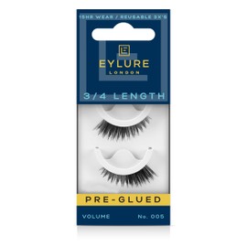 Eylure Press On Pre-Glued False Eyelashes, 3/4 Length Lashes, No. 005, 1 Pair