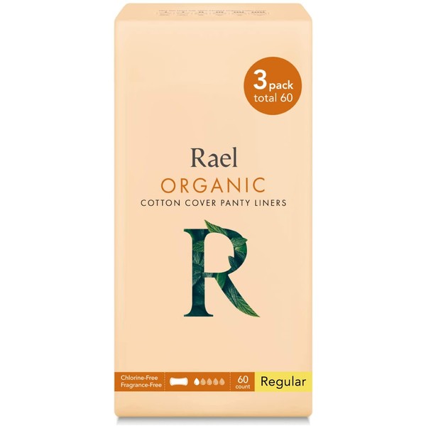 Rael Certified Organic CottonPanty Liners, Regular - 3Pack/60 total - Unscented Pantiliners - Natural Daily Pantyliners (3 Pack)