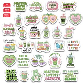 30pcs Matcha Stickers Pack – Waterproof Aesthetic Matcha Latte Vinyl Decals for Water Bottles, Laptops, Journals, Scrapbooking