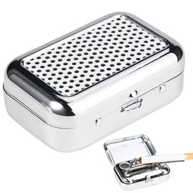 1 x Mini Mobile Ashtray for Outdoors, Travel Ashtray, Pocket Ashtray for Travel, Odour-Proof, Square Metal Ashtray for Camping, Indoor or Outdoor Smoking