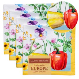 Maison d' Hermine Cloth Napkins (45cm x 45cm) 100% Cotton Decorative Washable Easter Table Napkins for Kitchen, Restaurant and Camping, Giverny - Spring/Summer (Set of 4)