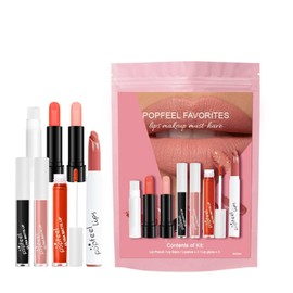POPFEEL Makeup Set, 7 pcs, Lipstick Set, Lip Gloss Set (Lip Pencil, Lip Balm, Lipstick x 2, Lip Gloss x 3), Lip Tint, Moisturizing, Glossy, High Color, Long Lasting, Lightweight, Portable, Convenient,