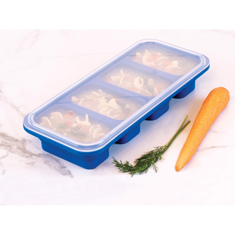 HIC Kitchen Prep-N-Freeze Portion Tray with Lid, Collapsible European-Grade Silicone,