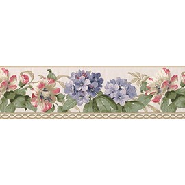 Pink Purple Flowers Green White BA4626B Wallpaper Border