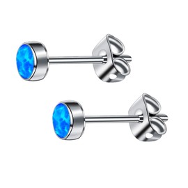 G23 Titanium & Opal Stud Earrings for Women, Girls, Hypoallergenic Earring with 3/4/5/7 mm Birthstone for Sensitive Ears, Women's Jewellery Fashion, 3mm, Titanium, Opal