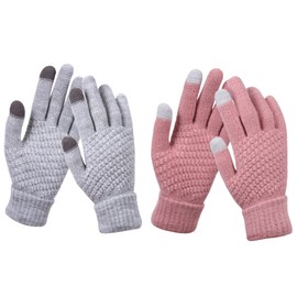 Rayson Winter Gloves Women's Touchscreen Warm Gloves Jacquard Non-Slip Plain Knitted Gloves Suitable for Outdoor Leisure Activities (2 Pairs), Pink and Grey
