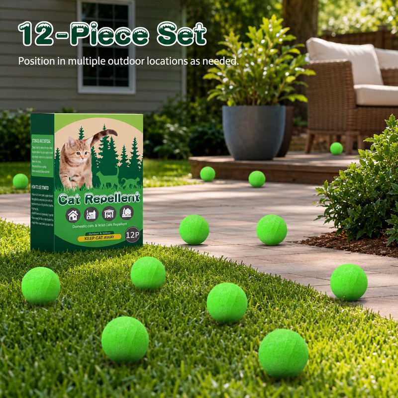 12-Pack Scent-Based Cat Deterrent Balls for Yard & Garden –