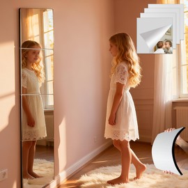 Unbreakable Kids Mirror Tiles for Wall Decor, 4 PCS 12 x 12 Inches Toddler Mirror Full Length, Stick on Classroom Small Plastic Baby Mirrors, Shatterproof Home Gym Acrylic Door Mirrors for Bedroom