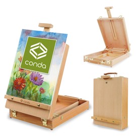 CONDA Premium Wooden Sketch Box Easel - Adjustable Tabletop Art Easel for Painting, Drawing & Sketching, Solid Beech Wood Design with Art Supply Storage, Ideal for Artists, Students & Beginners