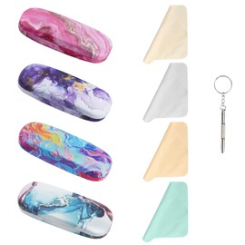 IBEQUEM 4PCS Hard-shell Glasses cases with Cleaning Cloth, PU Leather Glasses Case for Women and Men Portable Spectacle Cases for student and kid home office travel school