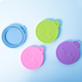 SLSON 4 Pack Pet Food Can Covers Universal Cat Dog Food Can Lids 1 Fits 3 Standard Size Cat Can Cover Lid Tops for Pet Food Storage (Blue+Green+Pink+Purple)