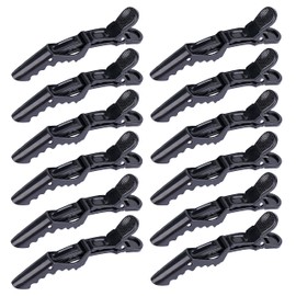 HH&LL 12pcs Hair clips for Styling – Wide Teeth & Double-Hinged Design – Alligator Styling Sectioning Clips of Professional Hair Salon Quality (Black without Logo)