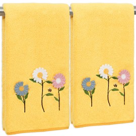 JarThenaAMCS 2Pcs Daisy Hand Towels Spring Flower Bathroom Towels Embroidered Decorative Coral Velvet Absorbent Towels for Bathroom Decor Housewarming Gifts, 13.8 x 29.5 Inch