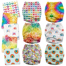 Mama Koala 3.0 Cloth Diapers for Babies, 6 Pack One Size Washable and Reusable Pocket Diapers for Newborns and Toddlers (Rainbow and Love)