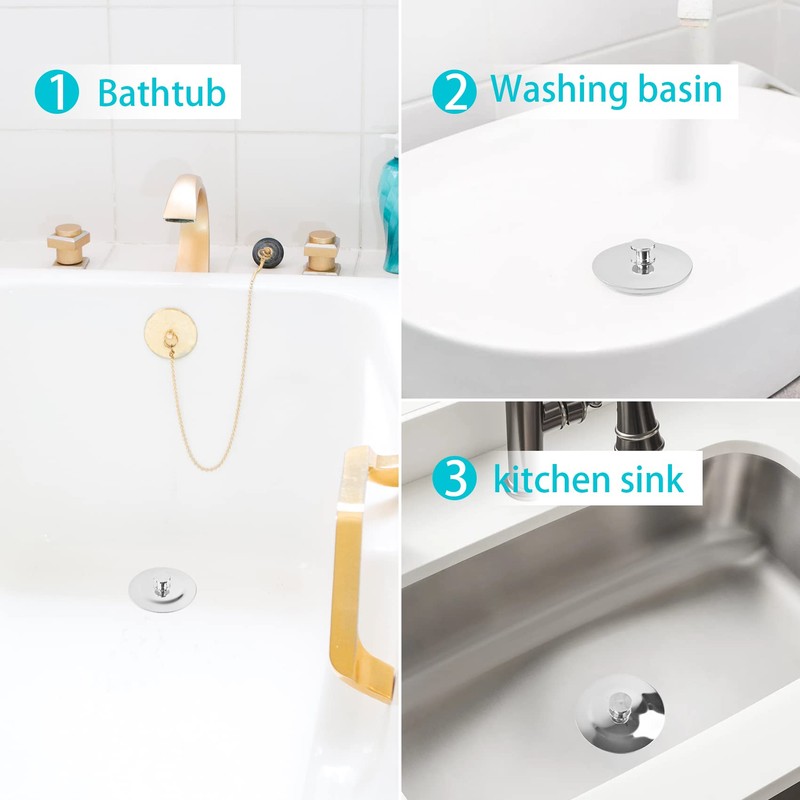 Drain Plug, 2 Pack Stainless Steel Bath Plug Kitchen Sink