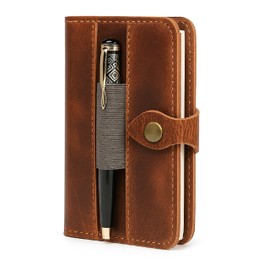TheAntiq Refillable Tan Field Journal Diary Cover with Pen Loop & Card Pocket | Premium Leather Pocket Planner Journal Cover | Handbook & Bible Cover Travel-Friendly Organizer for Notes & Sketches