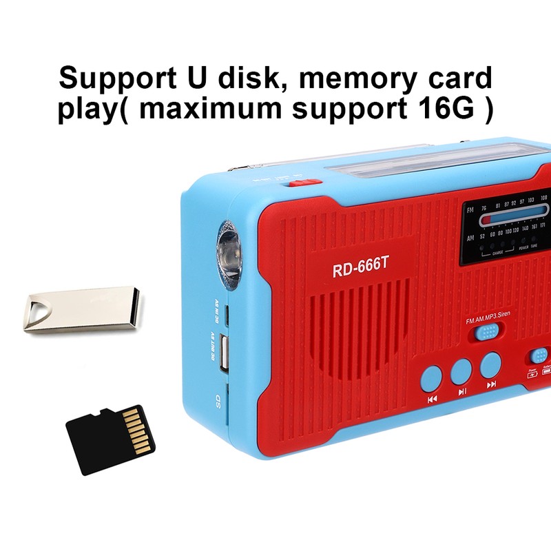 RD-666T Portable Solar Powered Emergency Hand Crank AM FM Radio