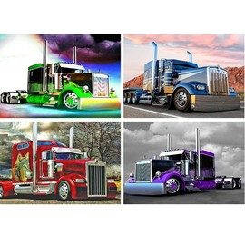 DCIDBEI 30 x 40 cm Diamond Painting Set Car, 4 Trucks Diamond Painting Pictures Adults, 5D DIY Diamond Painting Children, Wall Decoration for Bedroom/Living Room/Office/Staircase