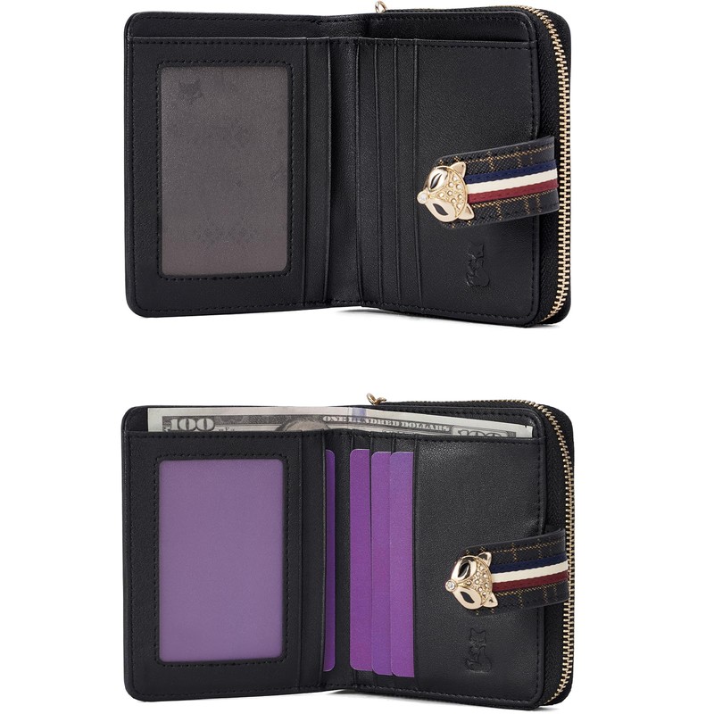 FOXLOVER Genuine Leather Zip Small Wallet Women RFID Blocking Credit