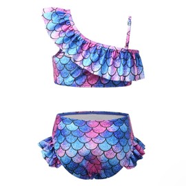 Girls Bathing Suits One Shoulder Bikini Blue Mermaid Swimsuits Beach Clothes Size 8 9