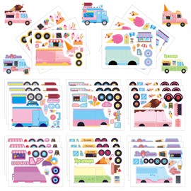 Conzon 24PCS Make Your Own Ice Cream Truck Stickers, Mix and Match Sticker Party Games, Ice Cream Truck Make a Face Stickers DIY Crafts for Party Supplies School Activity Reward Birthday Gifts