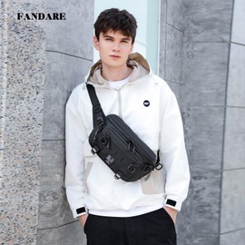 FANDARE Small Sling Bag Trendy Chest Pack Crossbody Bags for Women and Men Cross Body Fanny Pack Shoulder Bag One Strap Motorcycle Waist Chest Pack for Travel Hiking Waterproof Satchel Bag Black