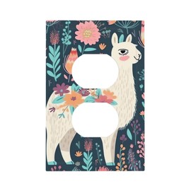 Cute Llama Floral Print Outlet Covers 1 Gang Light Switch Plate Cover Decorative Wall Plates Standard Size Switchplate Electrical Faceplate for Bathroom Kitchen Bedroom Decor