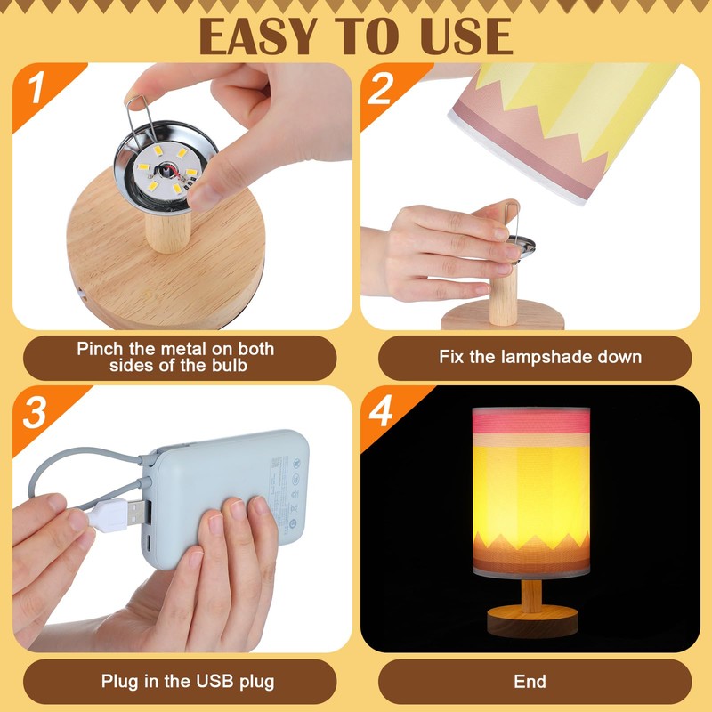 Gerrii 9.84 Inch Pencil Lamps Rechargeable with Wooden Base and