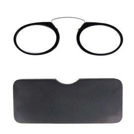 iSpchen Lesebrille tragbar Armlos Männer, Frauen, Stilvolle Frameless Presbyopic Brille mit Tasche, Mini Vergrößerung Glas Zum lesen Schwarz +1.5