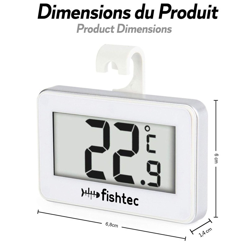 FISHTEC Electronic Refrigerator Thermometer - Triple Hanging System: Hook, Holder,