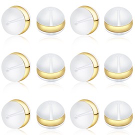 Earring Backs Rubber Earring Backs for Studs, KMEOSCH Hypoallergenic Soft Plastic Pierce Earring Backs, Clear Silicone Secure Earring Backs for Posts Fish Hook Wire Earrings (12Pcs Gold)